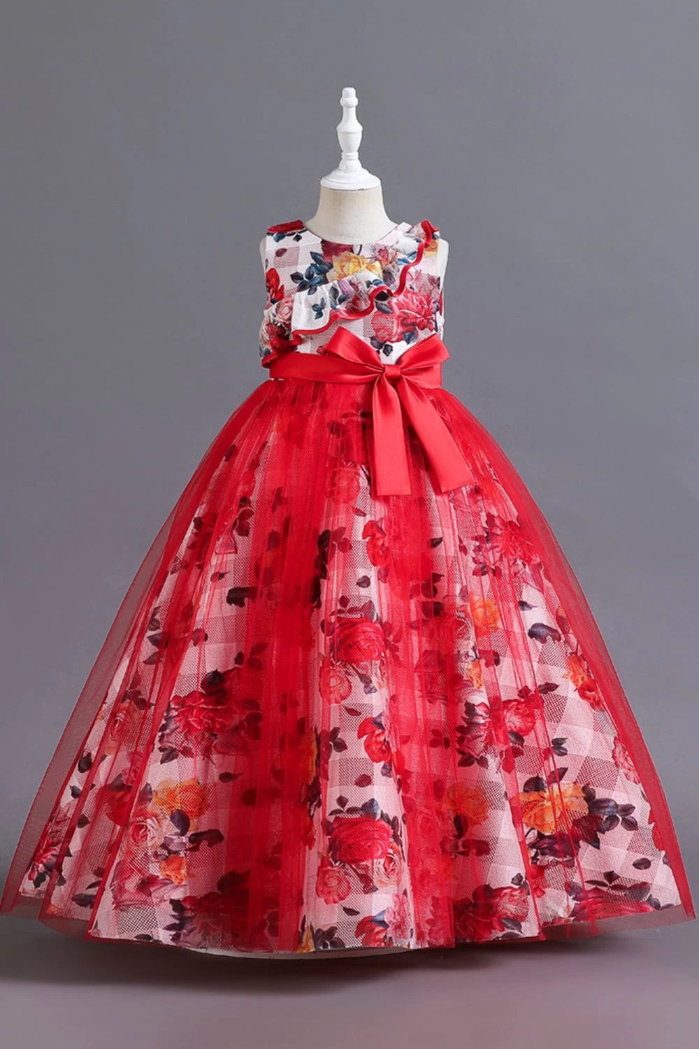 Robe Longue De Fille En Tulle De Fleur Bleue Avec Volants 11 Robe Longue De Fille En Tulle De Fleur Bleue Avec Volants – Image 9