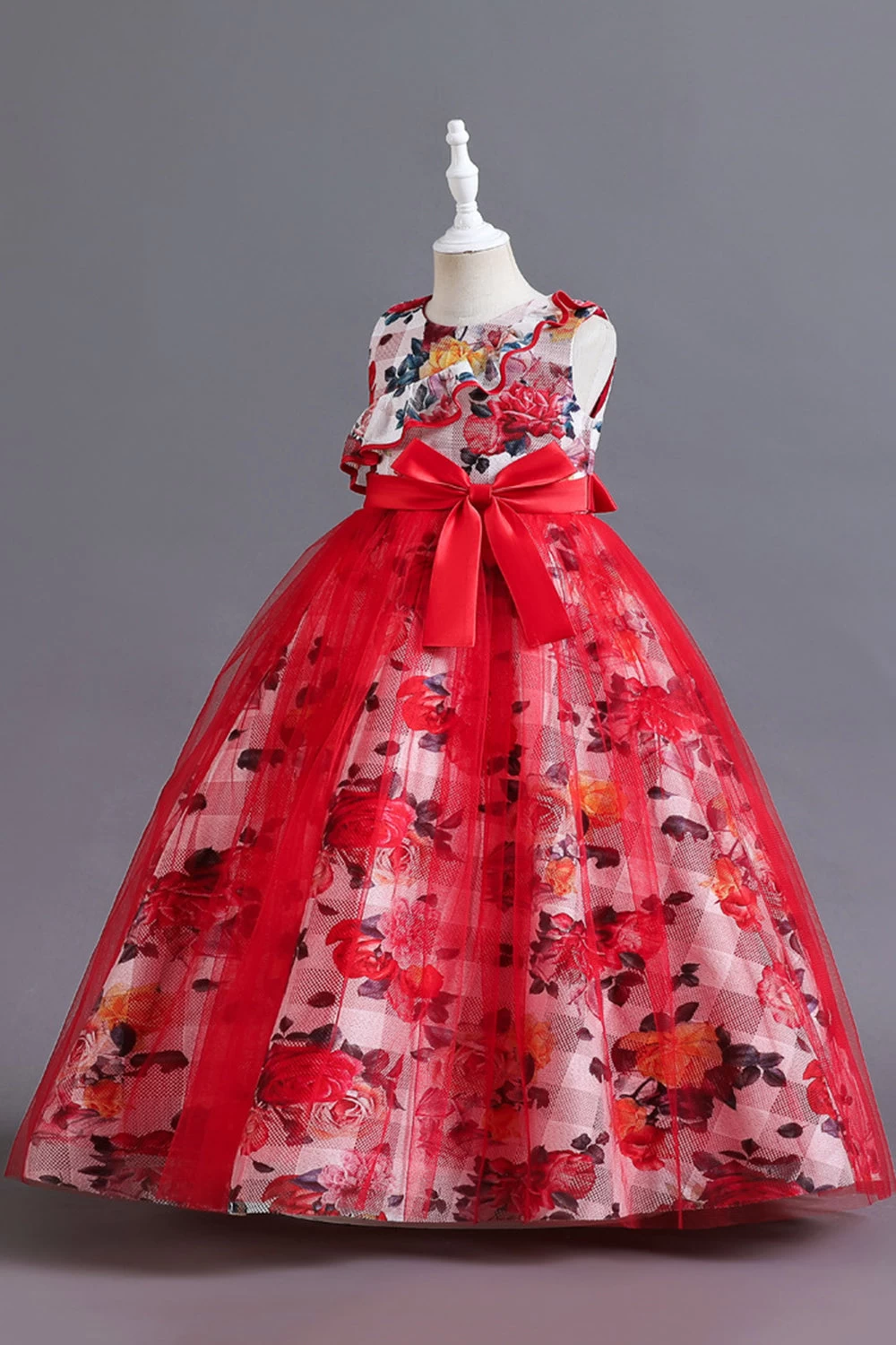 Robe Longue De Fille En Tulle De Fleur Bleue Avec Volants 13 Robe Longue De Fille En Tulle De Fleur Bleue Avec Volants – Image 11