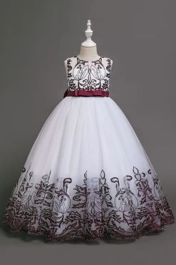 Navy Sans Manches Une Ligne Broderie Robe Pour Filles -Zapaka CGLLY30717 20Burgundy 20 1