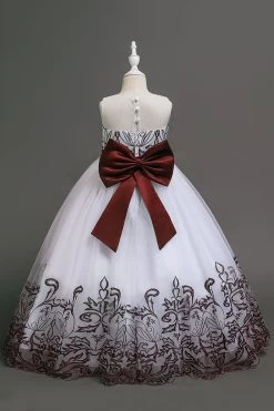 Navy Sans Manches Une Ligne Broderie Robe Pour Filles -Zapaka CGLLY30717 20Burgundy 20 2