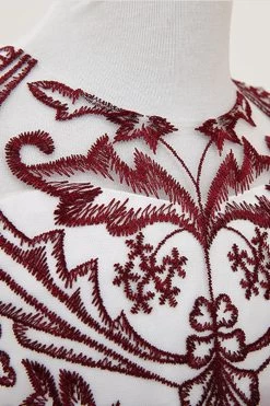 Navy Sans Manches Une Ligne Broderie Robe Pour Filles -Zapaka CGLLY30717 20Burgundy 20 3