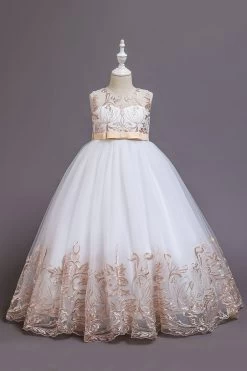 Navy Sans Manches Une Ligne Broderie Robe Pour Filles -Zapaka CGLLY30717 20Champagne 20 1