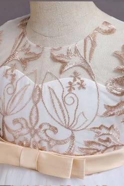 Navy Sans Manches Une Ligne Broderie Robe Pour Filles -Zapaka CGLLY30717 20Champagne 20 4