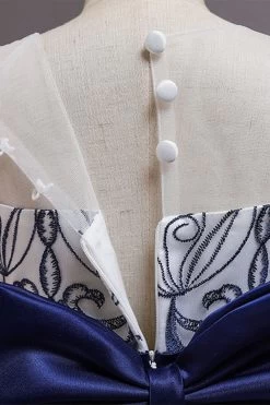 Navy Sans Manches Une Ligne Broderie Robe Pour Filles -Zapaka CGLLY30717 20Navy 20 5