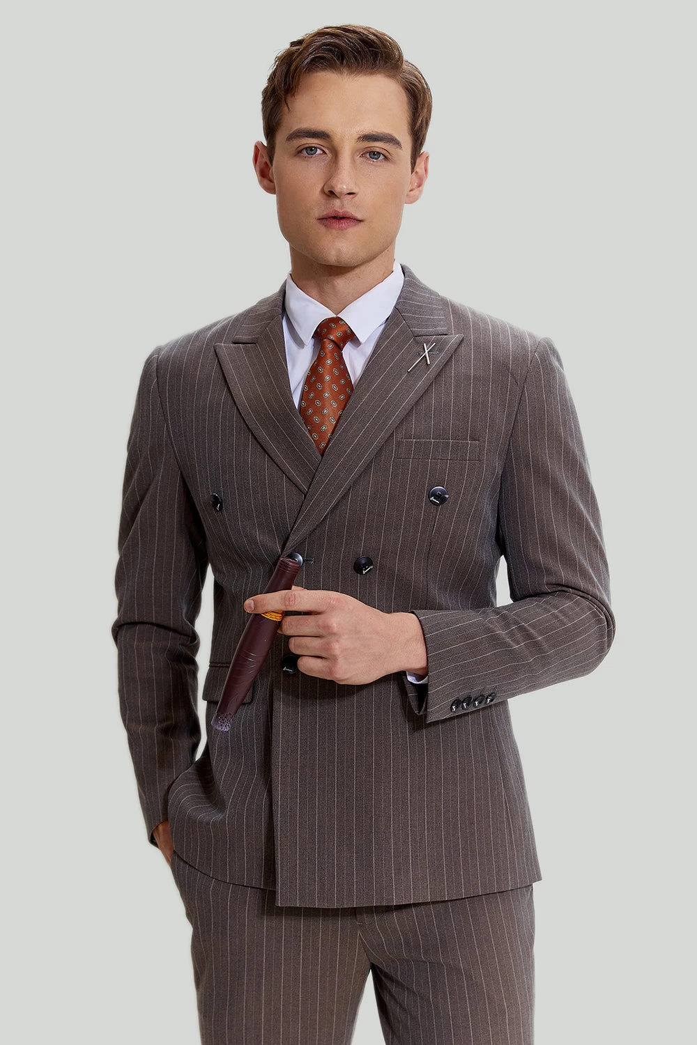 Coffee Pinstripe 3 Pièces Costumes De Bal Pour Hommes 4 Coffee Pinstripe 3 Pièces Costumes De Bal Pour Hommes – Image 2