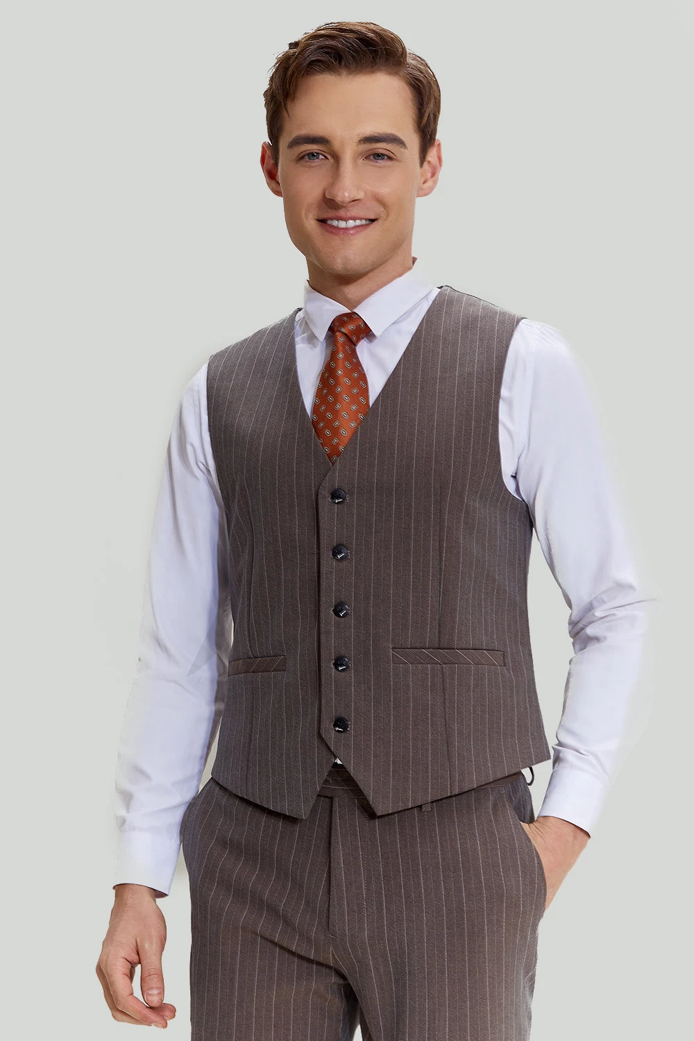 Coffee Pinstripe 3 Pièces Costumes De Bal Pour Hommes 6 Coffee Pinstripe 3 Pièces Costumes De Bal Pour Hommes – Image 4