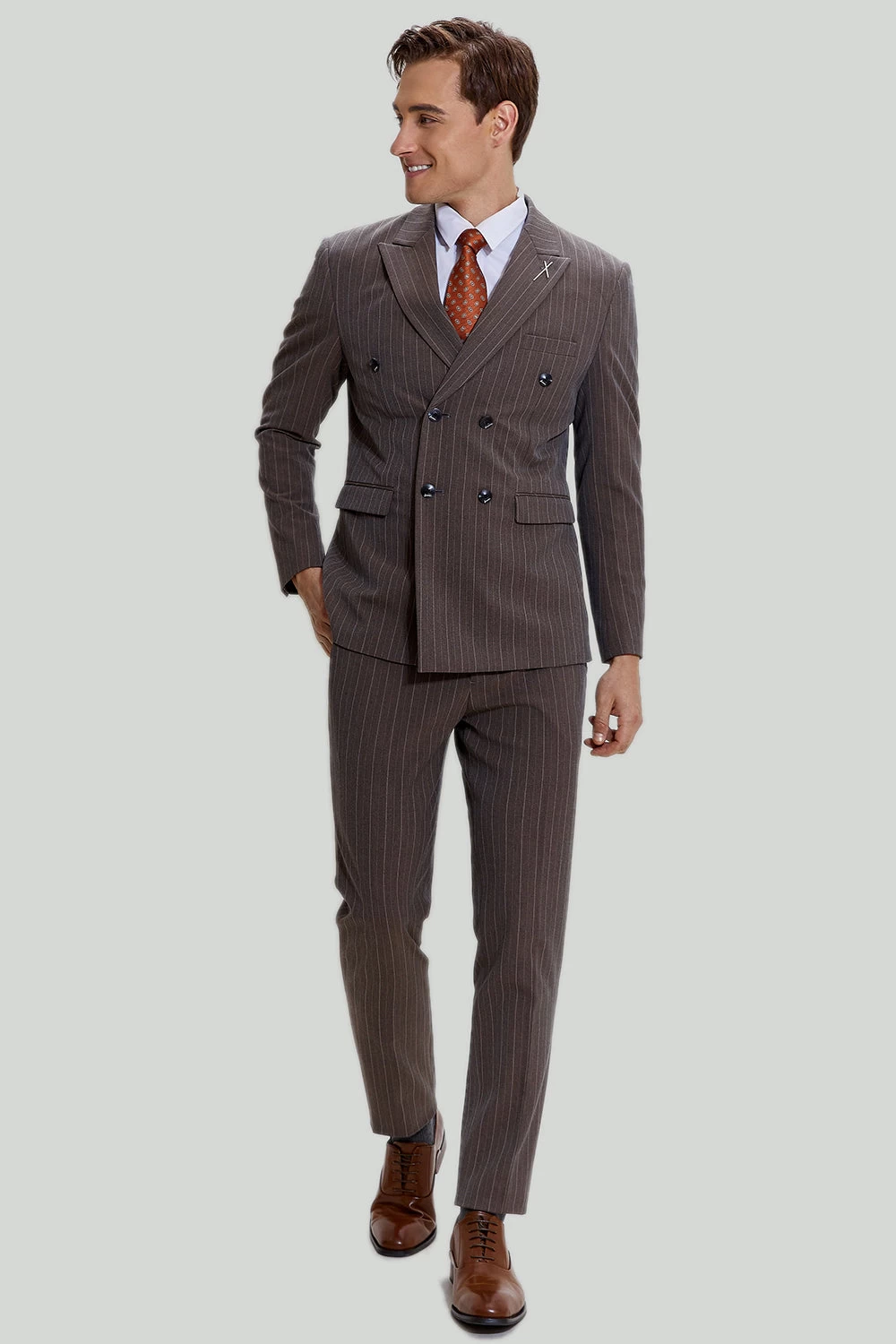 Coffee Pinstripe 3 Pièces Costumes De Bal Pour Hommes 3 Coffee Pinstripe 3 Pièces Costumes De Bal Pour Hommes