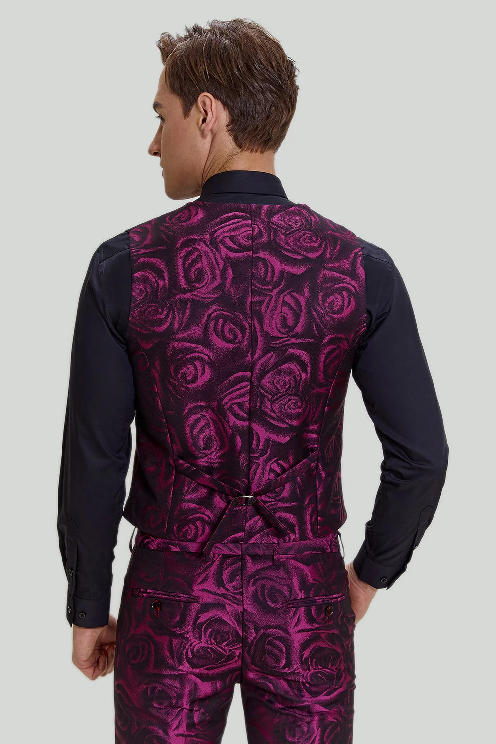 Fuchsia Floral Jacquard 3 Pièces Costumes De Bal Homme 4 Fuchsia Floral Jacquard 3 Pièces Costumes De Bal Homme – Image 2