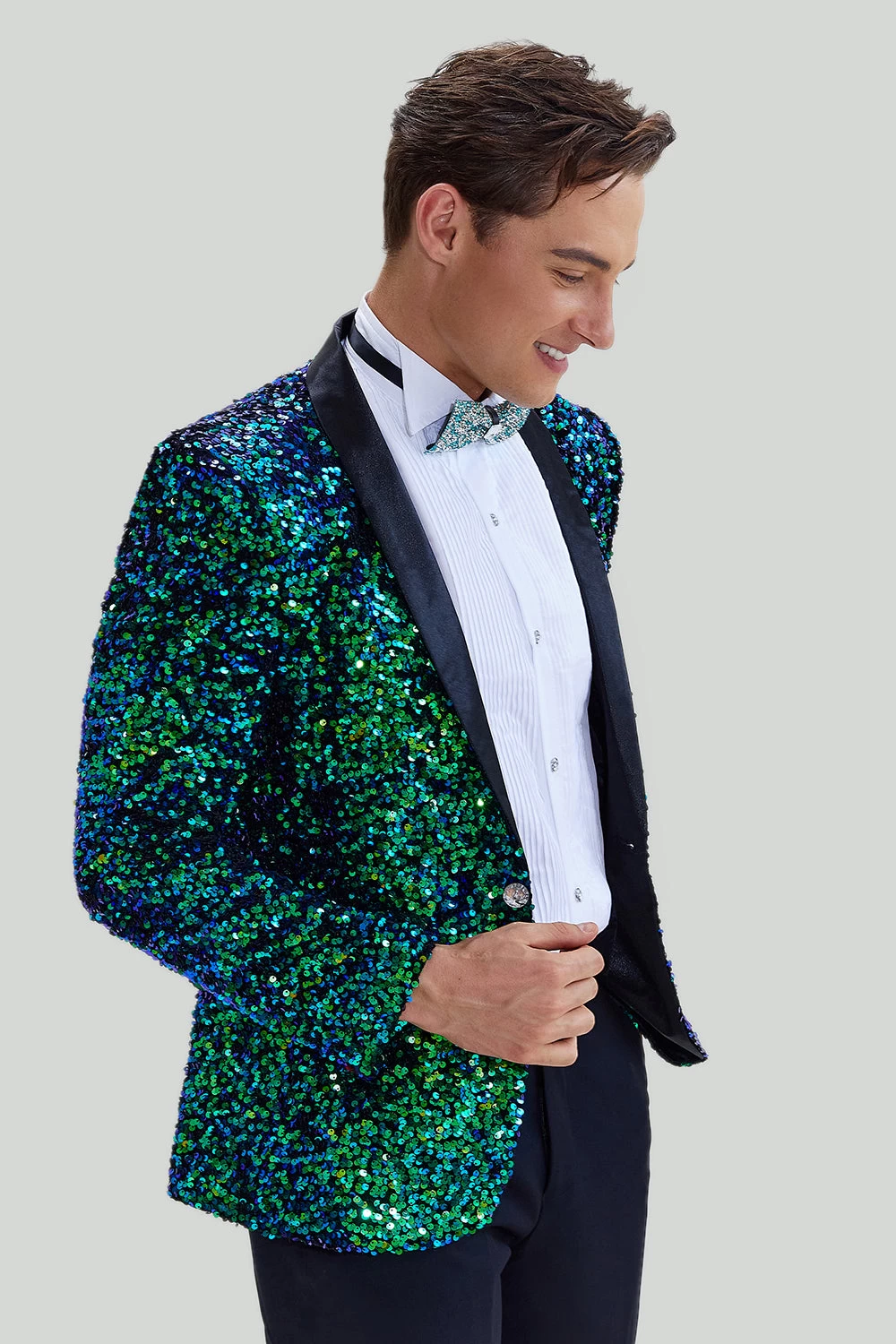 Veste Blazer à Paillettes Verte Pour Homme 5 Veste Blazer à Paillettes Verte Pour Homme – Image 3