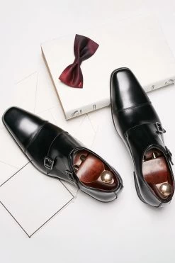Black Monk Strap Chaussures Habillées En Cuir Pour Hommes