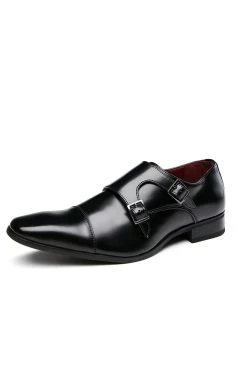Black Monk Strap Chaussures Habillées En Cuir Pour Hommes -Zapaka CGMZL002 Black 2