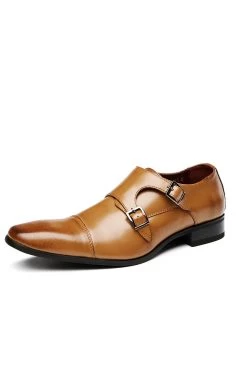 Black Monk Strap Chaussures Habillées En Cuir Pour Hommes -Zapaka CGMZL002 Brown 2