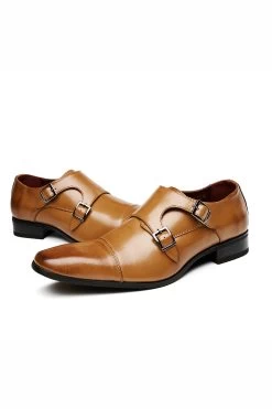 Black Monk Strap Chaussures Habillées En Cuir Pour Hommes -Zapaka CGMZL002 Brown 3