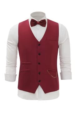 Burgundy Shawl Lapel Single Breasted Men’s Suit Vest