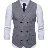 Gris Pinstripe Double Poitrine Châle Lapel Hommes Costume Gilet -Zapaka CGMZL012 Grey 1 first