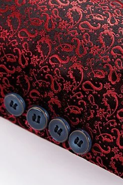 Châle Noir Lapel Jacquard 3 Pièces Costumes Homme -Zapaka CGMZL045 Burgundy 4