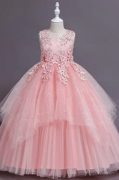 Robe De Demoiselle D'honneur En Tulle Bleu Clair Avec Appliques -Zapaka CGYHQ1010 pink 1