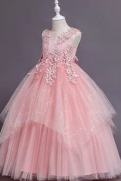 Robe De Demoiselle D'honneur En Tulle Bleu Clair Avec Appliques -Zapaka CGYHQ1010 pink 2