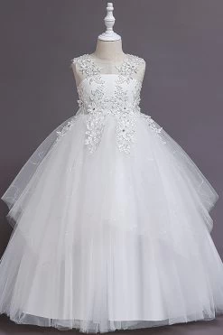 Robe De Demoiselle D'honneur En Tulle Bleu Clair Avec Appliques -Zapaka CGYHQ1010 white 1 first