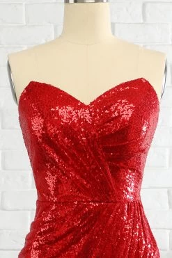 Fourreau Sweetheart Red Sequins Robe De Bal Avec Paillettes -Zapaka CGZL21248 Red 4