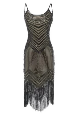 Spaghetti Straps Black Apricot Robe Des Années 1920