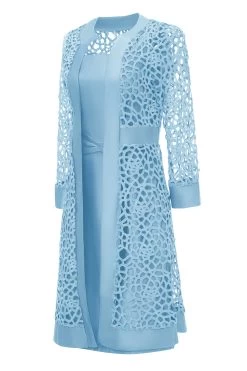 Deux Pièces Manches Longues Robe Mère De Mariée -Zapaka CGZL221230 Blue 3
