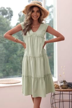 V Neck Robe D’été Verte