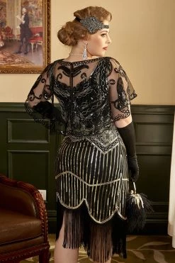 Noir Six Pièces Headpiece Golve Boucles D’oreilles 1920s Accessoires Set -Zapaka CGZL221771 Black 3