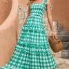 Robe D’été Boho Maxi Plaid Vert -Zapaka CGZL2218688 Green Grid 1 first