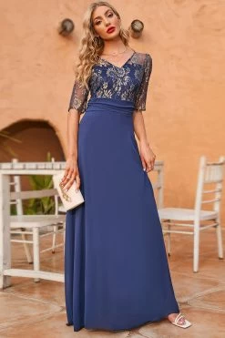 Gris Bleu 3/4 Manches Mothe De La Robe De Mariée -Zapaka CGZL2218699 Grey Blue 3