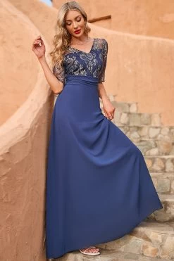 Gris Bleu 3/4 Manches Mothe De La Robe De Mariée -Zapaka CGZL2218699 Grey Blue 5