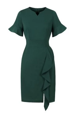 Robe Vert Foncé Bodycon Des Années 60 Avec Volants