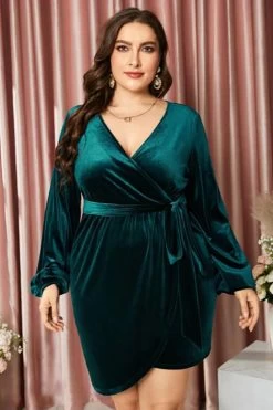 Taille Plus Robe En Velours Vert Foncé