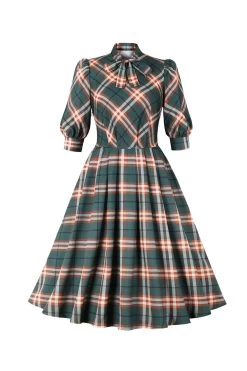Robe Plaid Vert Foncé Des Années 1950