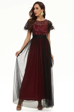 Paillettes Tulle Robe Mère De Mariée -Zapaka CGZL2218977 Black Red 3