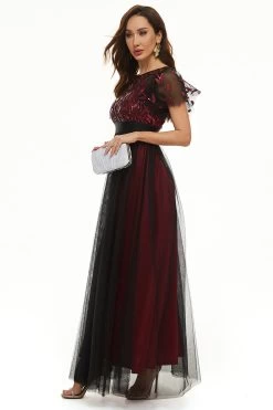 Paillettes Tulle Robe Mère De Mariée -Zapaka CGZL2218977 Black Red 4
