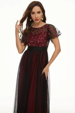 Paillettes Tulle Robe Mère De Mariée -Zapaka CGZL2218977 Black Red 5