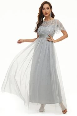 Paillettes Tulle Robe Mère De Mariée -Zapaka CGZL2218977 Grey 1 first