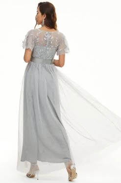 Paillettes Tulle Robe Mère De Mariée -Zapaka CGZL2218977 Grey 2