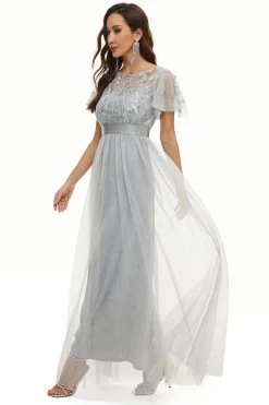 Paillettes Tulle Robe Mère De Mariée -Zapaka CGZL2218977 Grey 3