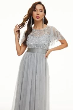 Paillettes Tulle Robe Mère De Mariée -Zapaka CGZL2218977 Grey 4