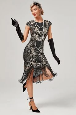 Broderie Verte Col Rond Broderie Dorée Des Années 20 Avec Franges 17 Broderie Verte Col Rond Broderie Dorée Des Années 20 Avec Franges -Zapaka CGZL2219003 Blak Golden 1 first