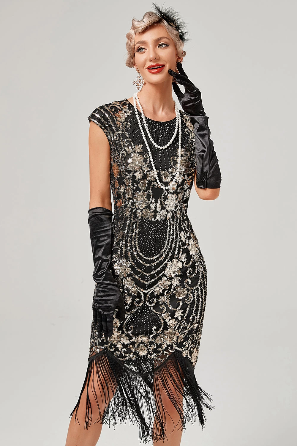 Broderie Verte Col Rond Broderie Dorée Des Années 20 Avec Franges 11 Broderie Verte Col Rond Broderie Dorée Des Années 20 Avec Franges – Image 9