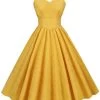 Hepburn Retro High Waist Yellow Robe Des Années 50 -Zapaka CGZL2219010 Yellow 1 first