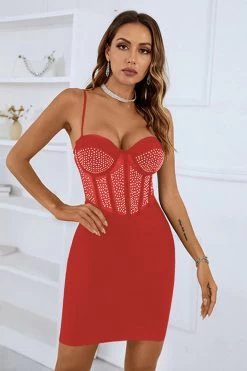 Spaghetti Straps Perlant Petite Robe Noire -Zapaka CGZL2219013 Red 1 first