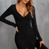 Manches Longues Bodycon Petite Robe Noire 1 Manches Longues Bodycon Petite Robe Noire -Zapaka CGZL221952 Black 1 first