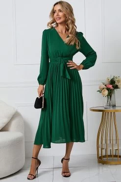 Robe Décontractée Verte à Manches Longues Avec Volants -Zapaka CGZL222141 Dark Green 3 08 10 2022