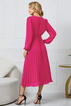Robe Décontractée Verte à Manches Longues Avec Volants -Zapaka CGZL222141 Fuchsia 2 08 10 2022