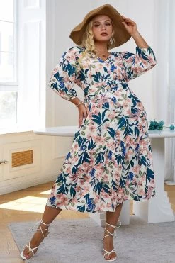 Blue Flower Manches Longues Robe Décontractée