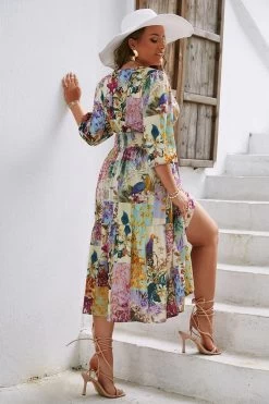 Blue Flower Manches Longues Robe Décontractée -Zapaka CGZL222167 Green Flower 2 09 10 2022